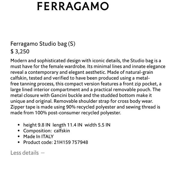 FERRAGAMO The Studio Bag CASHEW Authentic & NWT - Picture 3 of 17